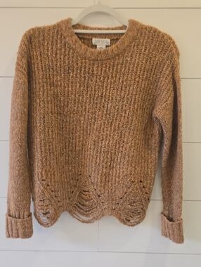 Ruby Moon Textured Crewneck Sweater in Camel/Rust